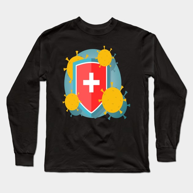 Protective shield with virus molecules, coronavirus, quarantine, corona, virus, pandemic, covid 19, covid19. Long Sleeve T-Shirt by Semenov